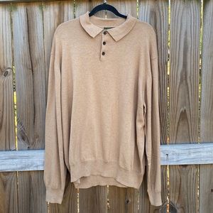 Orvis Beige Preppy Crew Neck Peter Pan Silk Cashmere Blend Sweater